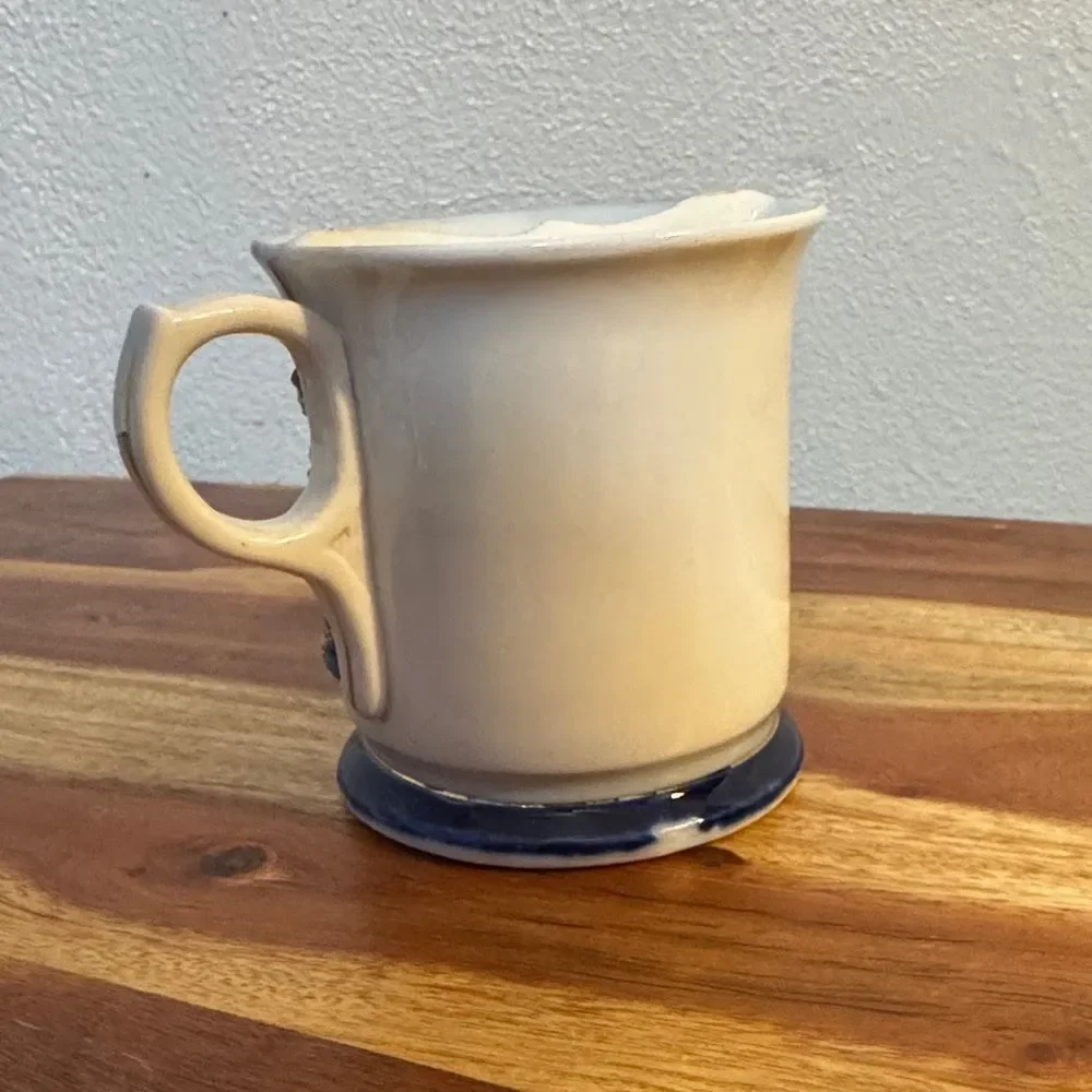 ANTIQUE GERMAN PORCELAIN SHAVING MUG | RAISED GOLD COBALT BLUE ACCENTS DECOR